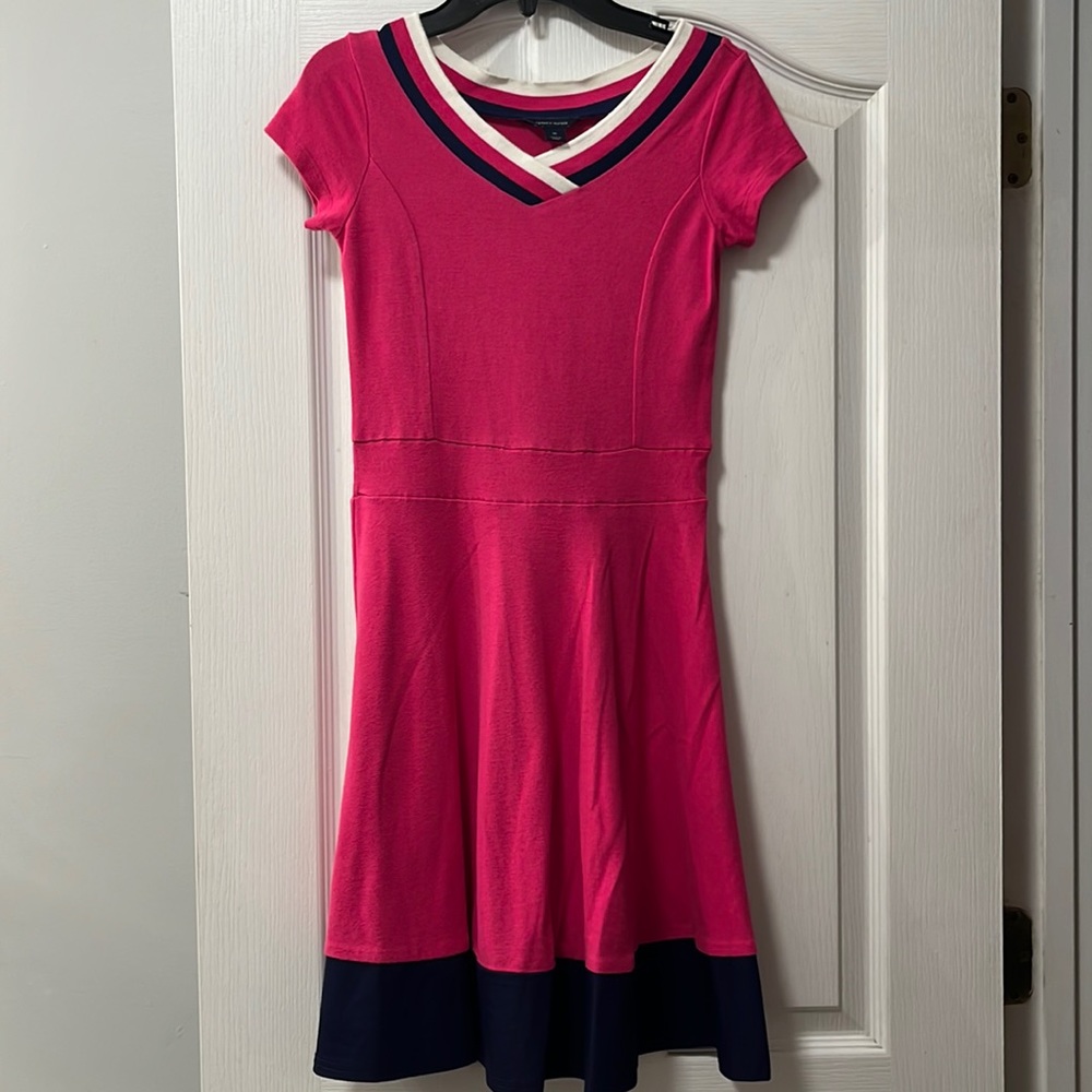 Tommy Hilfiger knit dress- pink with navy trim